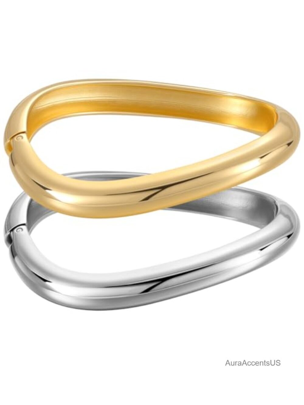 Chunky Hinged Open Bangle Bracelets Set of 2 Wide Cuff Minimalist Jewelry Gift